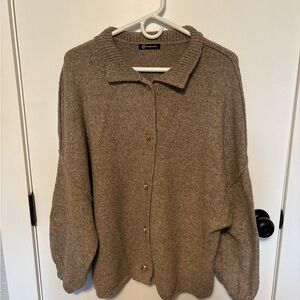 PrettyGarden Taupe Oversized Knit Cardigan w/ Gold Buttons S